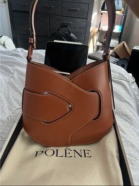 Polène Node Hobo Sculptural Shoulder Bag in Cognac Brown